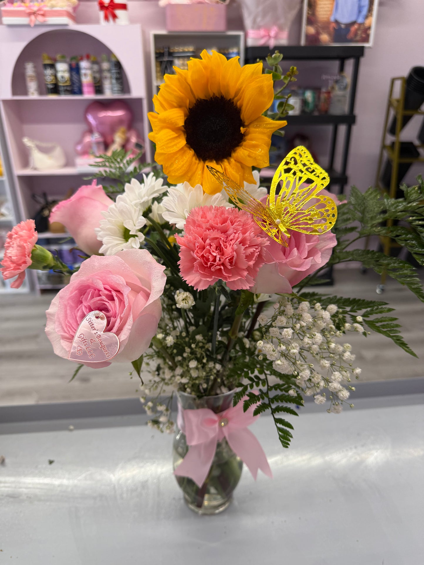 🌻 Butterfly Sunshine Vase Arrangement