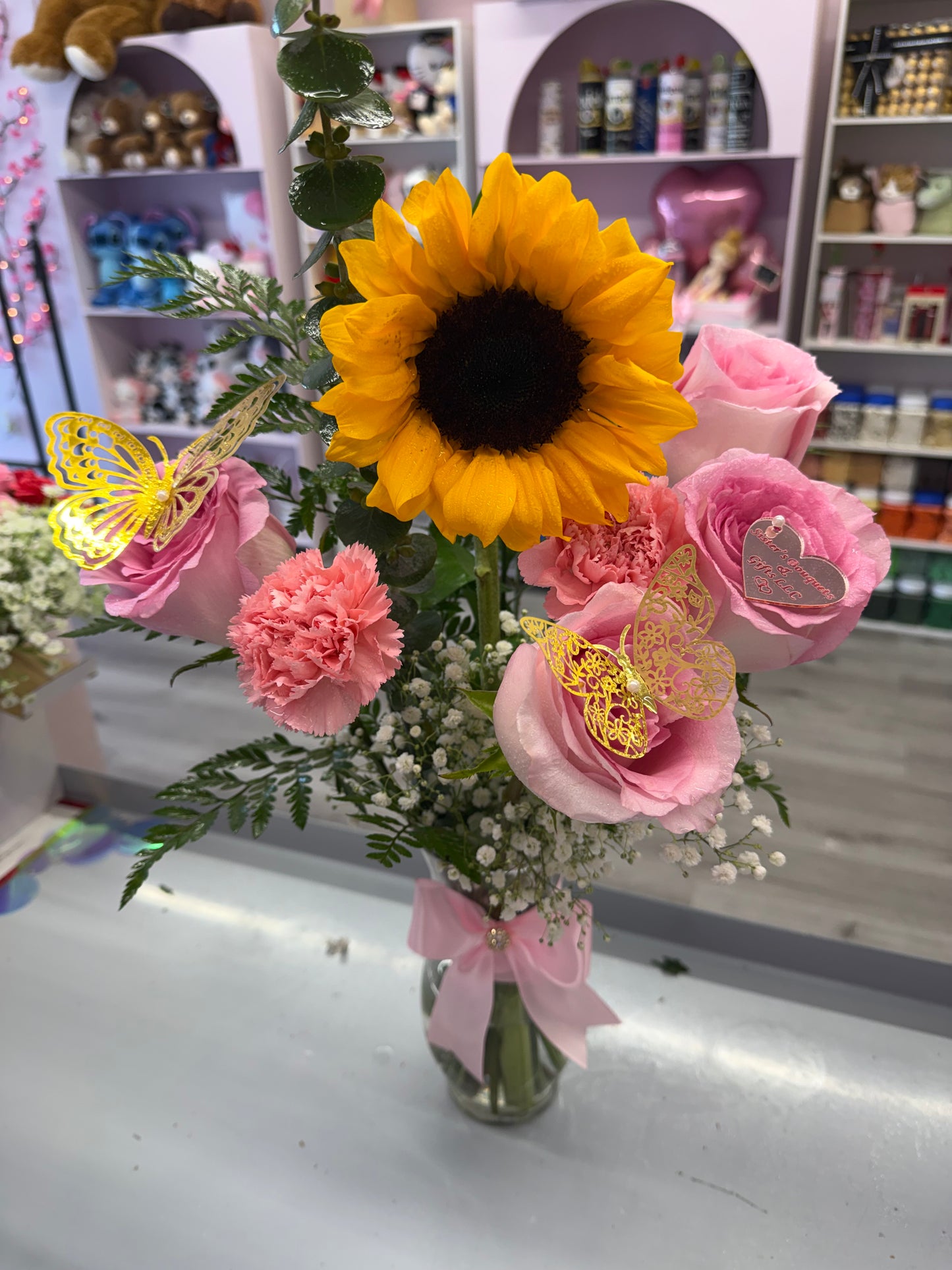 🌻 Butterfly Sunshine Vase Arrangement